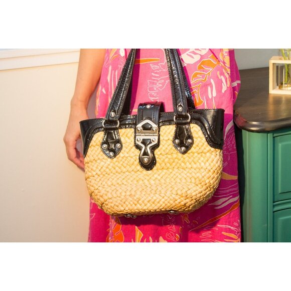 MICHAEL KORS STRAW WICKER PURSE HANDBAG - BLACK - shoulder bag - Picture 3 of 11